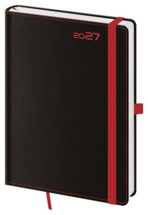 Diář denní A5 Black Red s poutkem na propisku 2027, 14,3cm x 20,5cm, DB422-1-27