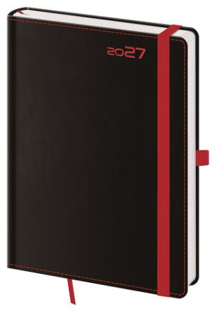 Diář denní A5 Black Red s poutkem na propisku 2027, 14,3cm x 20,5cm, DB422-1-27