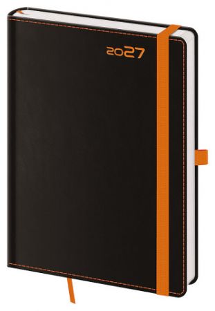 Diář denní A5 Black Orange s poutkem na propisku 2027, 14,3cm x 20,5cm, DB422-5-27