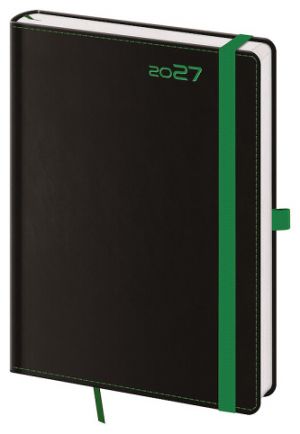 Diář denní A5 Black Green s poutkem na propisku 2027, 14,3cm x 20,5cm, DB422-3-27