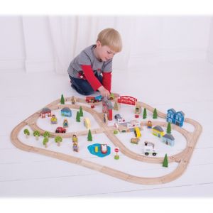 Bigjigs Rail Dřevěná vláčkodráha město a vesnice 91 dílů