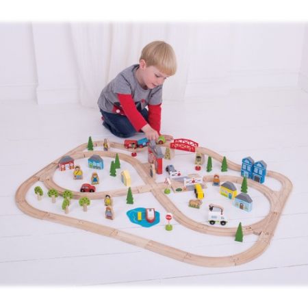 Bigjigs Rail Dřevěná vláčkodráha město a vesnice 91 dílů