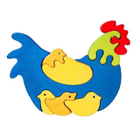 Fauna Dřevěné vkládací puzzle z masivu slepička s kuřátky