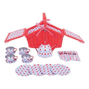 Bigjigs Toys Čajová puntíkovaná sada v piknikovém koši