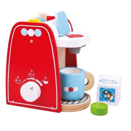 Bigjigs Toys Dřevěný kávovar červený