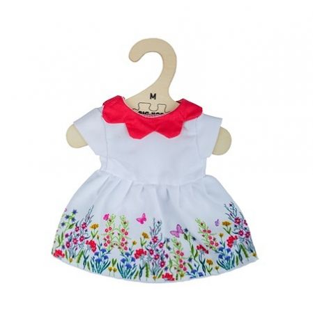 Bigjigs Toys Bílé květinové šaty s červeným límečkem pro panenku 34 cm