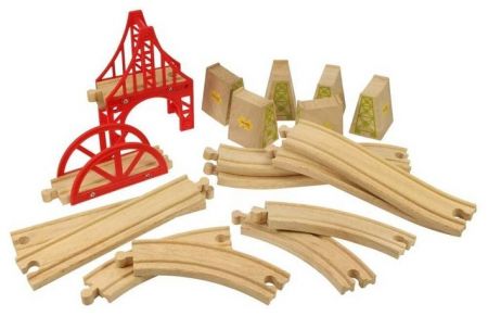 Bigjigs Rail Dřevěné koleje set most 18 dílů poškozený obal