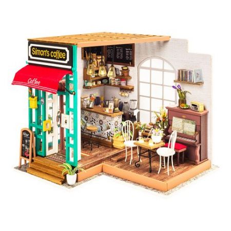 RoboTime 3D dřevěná skládačka Miniatura domečku Kavárna