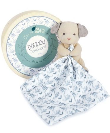 Doudou Dárková sada - Plyšový pejsek s dečkou z BIO bavlny 15 cm