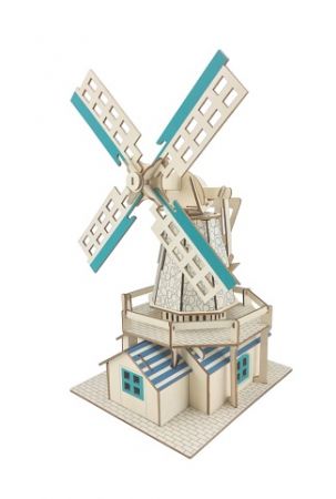 Woodcraft Dřevěné 3D puzzle Holandský větrný mlýn modrý