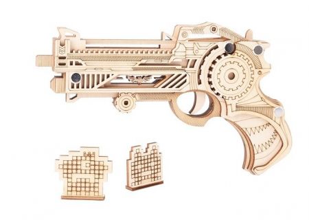 Woodcraft Dřevěné 3D puzzle Zbraň na gumičky Virbius přírodní