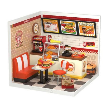 RoboTime 3D dřevěná skládačka Miniatura domečku Restaurace Mňam, mňam burger