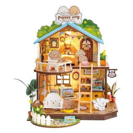 RoboTime 3D dřevěná skládačka Miniatura domečku Domeček pro štěňátka