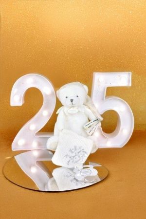 Doudou Dárková sada Plyšový medvídek s úchytem na dudlík a dečkou béžový 20 cm