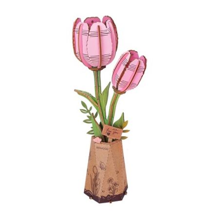 RoboTime 3D dřevěná skládačka Růžový tulipán