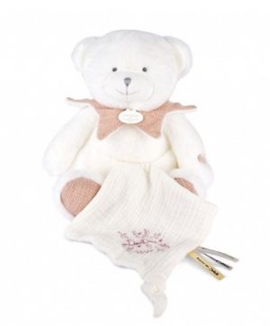 Doudou Dárková sada Plyšový medvídek s dečkou 30 cm růžový - poškozený obal