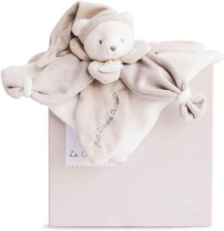 Doudou Dárková sada - plyšový muchláček béžový medvídek 24 cm - poškozený obal