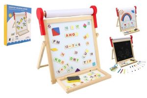 Tabule oboustranná magnetická dřevo černá/bílá 33x33cm s rolí papíru s doplňky v krabici 3