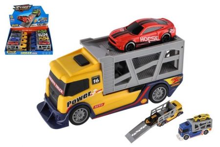 Auto kamion přepravník + auto plast 15cm na volný chod 2 barvy