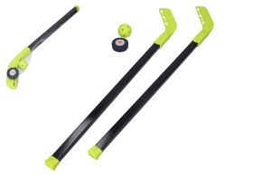 Hokejka pozemní 2ks plast 83cm + florbalový míček +plastový puk v síťce