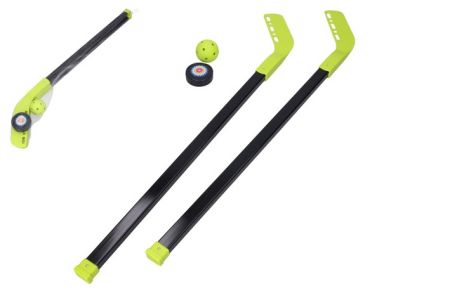 Hokejka pozemní 2ks plast 83cm + florbalový míček +plastový puk v síťce