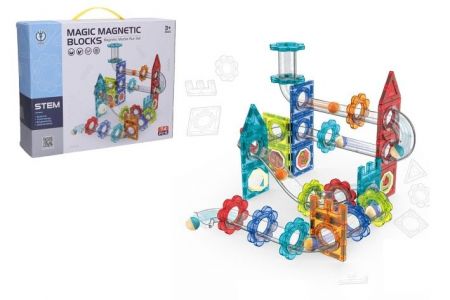 Kuličková dráha magnetická plast 74ks s doplňky v krabici 31x25x8cm