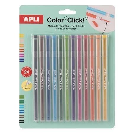 Náplň do mechanické pastelky "Color Click", 12 barev, 24 ks/balení, APLI 20548