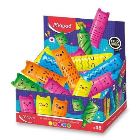 Zvýrazňovač Maped Mini Fluo Kawai - stojánek, 48 ks