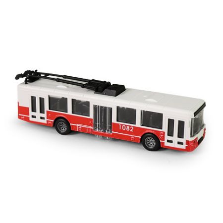Trolejbus MHD červený 16 cm - otevírací dveře