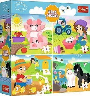 Trefl Puzzle 4v1 – Zvířátka na vsi