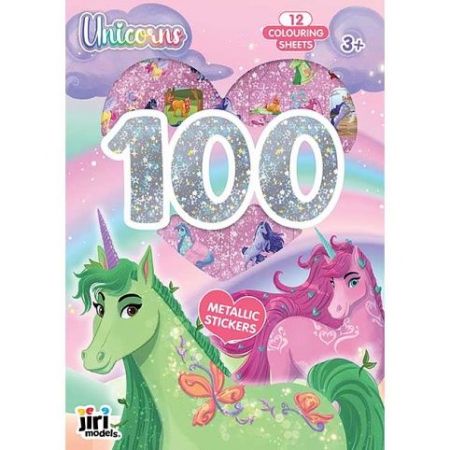 100 metalických samolepek s omalovánkovými listy Jednorožci