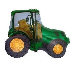 Balónek fóliový nafouknutý 14" na tyčce - Traktor zelený