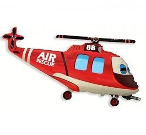 Balónek fóliový nafouknutý 14" na tyčce - Helikoptéra červená