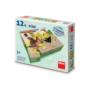 DINO Domáčí zvířátka retro - 12 dřevěných kostek