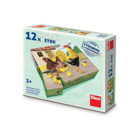 DINO Domáčí zvířátka retro - 12 dřevěných kostek