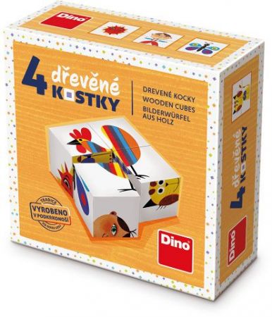 DINO Dřevěné kostky Kohout – 4 kostky