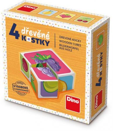 DINO Dřevěné kostky Ovoce – 4 kostky