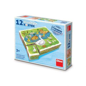 DINO Dřevěné kostky Na farmě – 12 kostek
