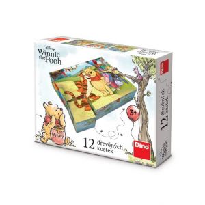 DINO Dřevěné licenční kostky Medvídek Pú – 12 kostek