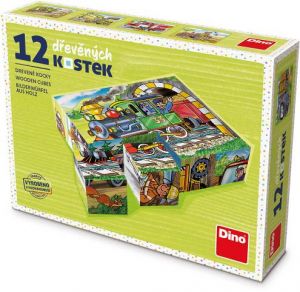 DINO Dřevěné kostky Mašinka – 12 kostek