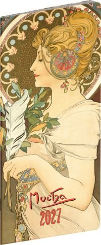 Diář měsíční kapesní Alfons Mucha 2027, plánovací měsíční, 8cm x 18cm, PGD-MESPL-37791
