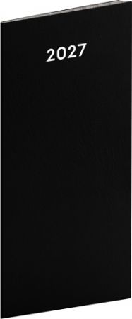 Diář měsíční kapesní Černý 2027, plánovací měsíční, 8cm x 18cm, PGD-MESPL-37794