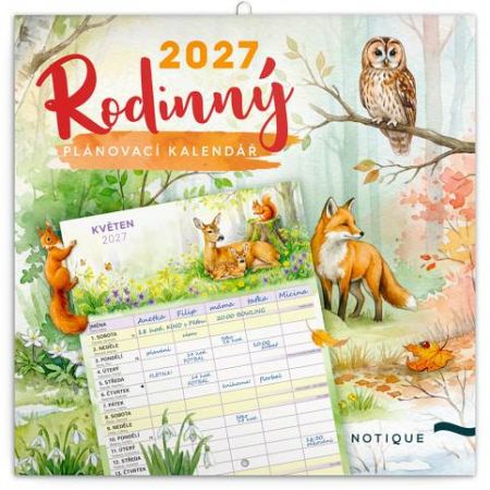 Kalendář nástěnný plánovací Rodinný Zvířátka 2027, 30cm x 30cm, PGP-36986