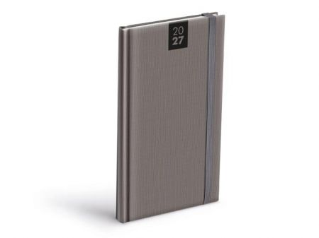 Diář týdenní 2027 T806 PU šedý s gumkou , 9cm x 17cm, 7781621