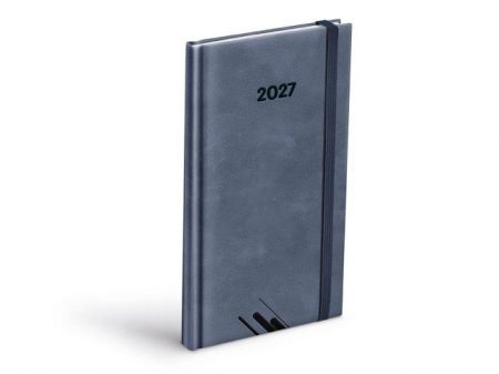 Diář týdenní 2027 T806 PU šedý s gumkou , 9cm x 17cm, 7781622