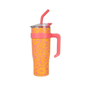 ALBI Nerezový termohrnek s brčkem XXL 1200 ml - Leopardí vzor