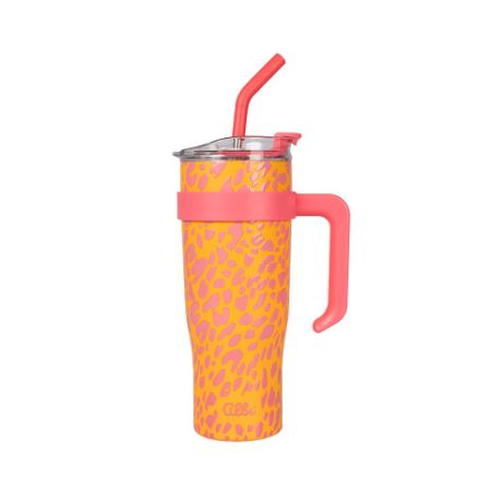 ALBI Nerezový termohrnek s brčkem XXL 1200 ml - Leopardí vzor