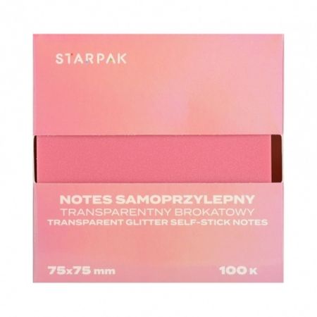Lepicí bloček 75×75/100 listů transparentní třpytivý růžový STK 12/360
