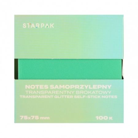 Lepicí bloček 75×75/100 listů transparentní třpytivý zelený STK 12/360