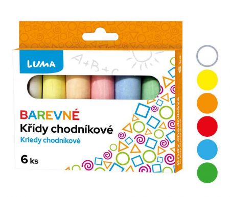 Křídy chodníkové 6ks barevné, krabička LUMA